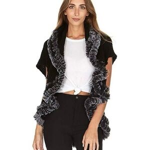 Laundry by Shelli Segal Faux Fur Trim Knit Vest Cardigan OS